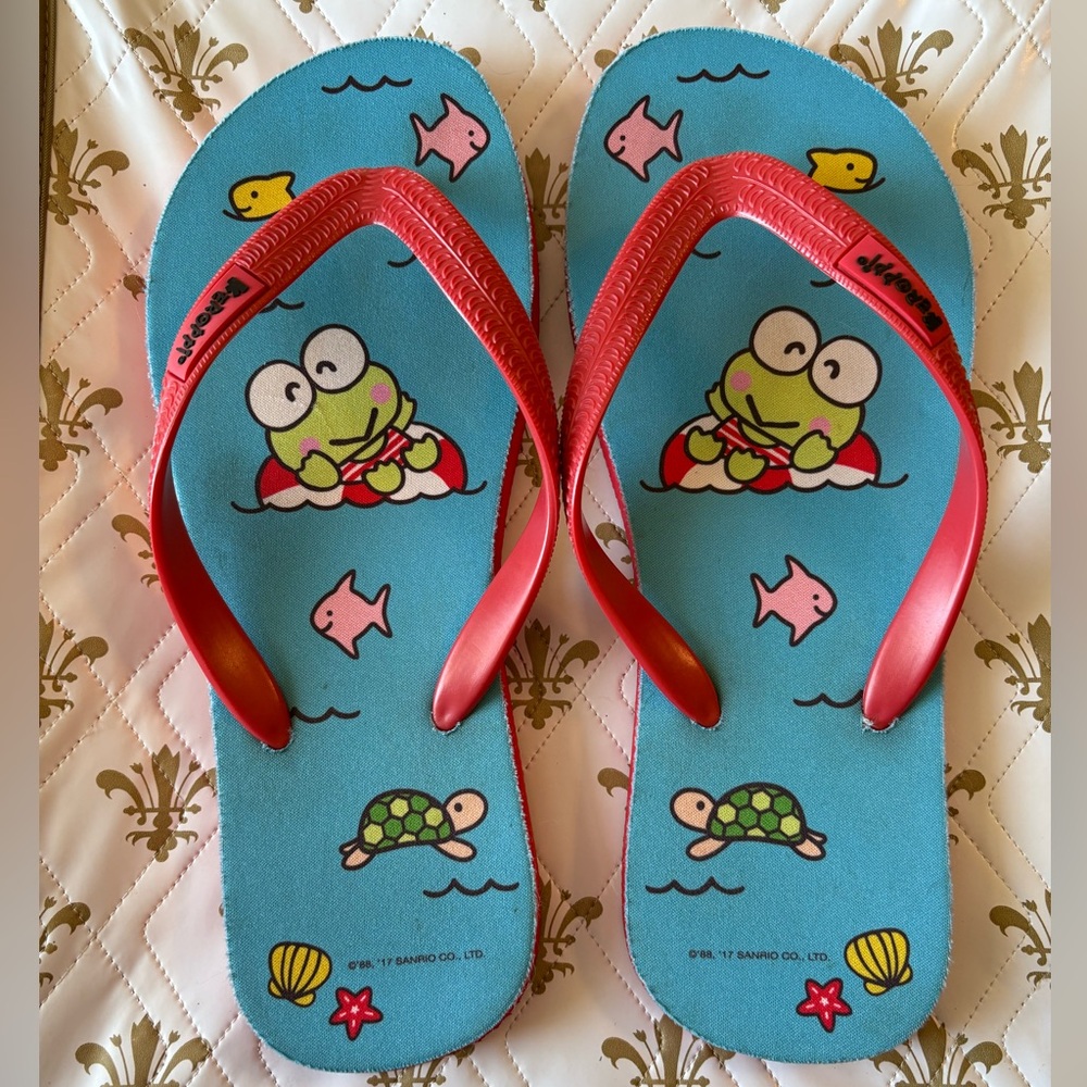 Sanrio brand sandals featuring Keroppi